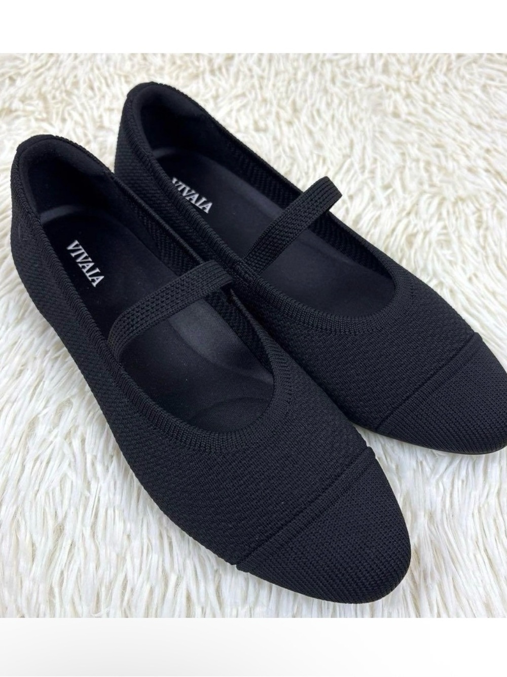 VIVAIA Black Knit Strap Flats
Comfortable Stretch Ballet Shoes
Size EU/39 US/8
